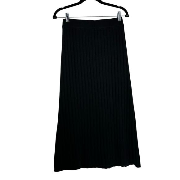 EUC Quince Women’s Mongolian Cashmere Midi Skirt Pull On Black Ribbed M 4453 - Picture 6 of 9